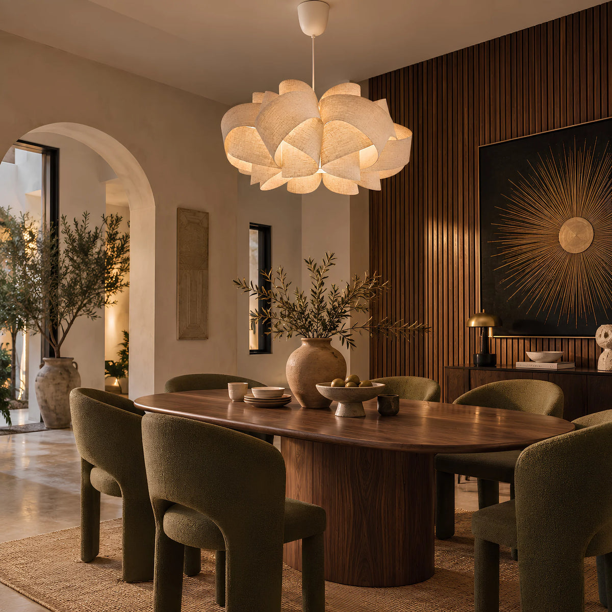 Lustre à pétales en lin – salle à manger design
