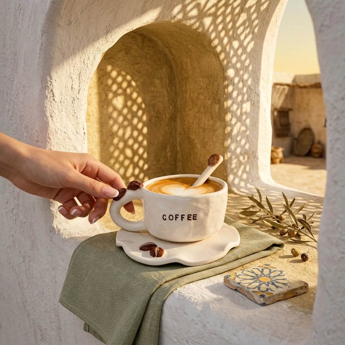 Mug coffee instagrammable céramique grains café 3D
fait main Tunisie tasse originale — Fiolla Home