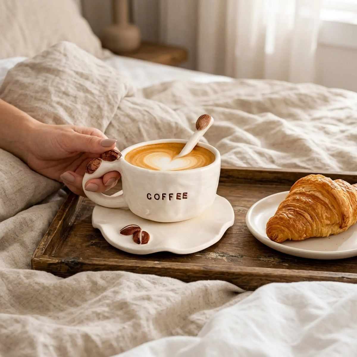Commander mug coffee céramique grains café 3D fait
main Tunisie livraison rapide — artisanal Fiolla Home