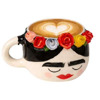 Mug Frida Kahlo céramique fait main Tunisie roses 3D
couronne colorée lèvres rouges — Fiolla Home