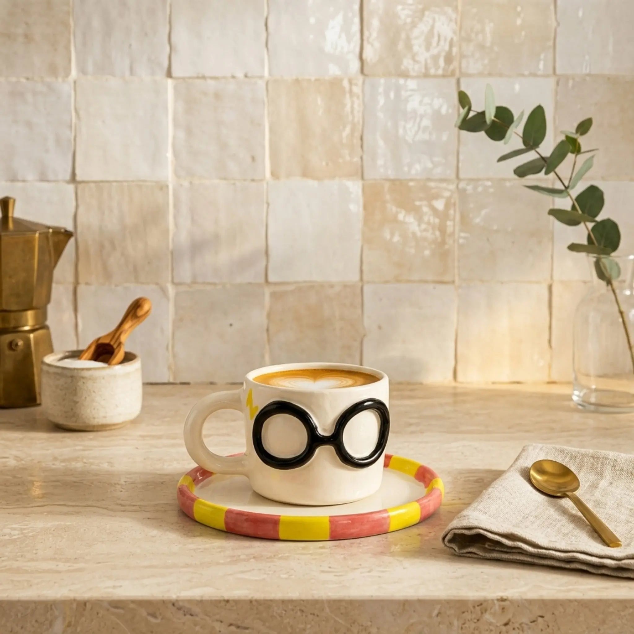 Mug Harry Potter céramique deux mains travertin latte
art fait main Tunisie — lunettes 3D Fiolla Home