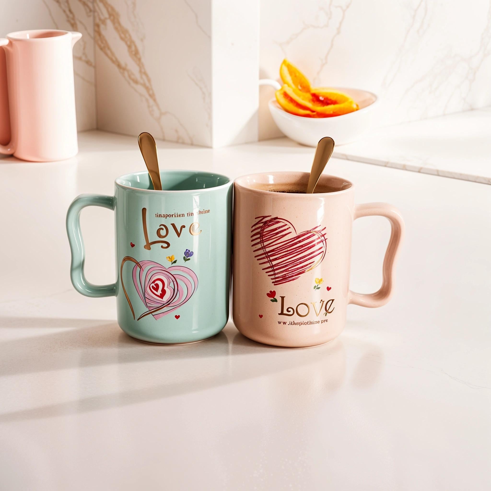 Mug Love rose et vert, parfait pour un cadeau romantique