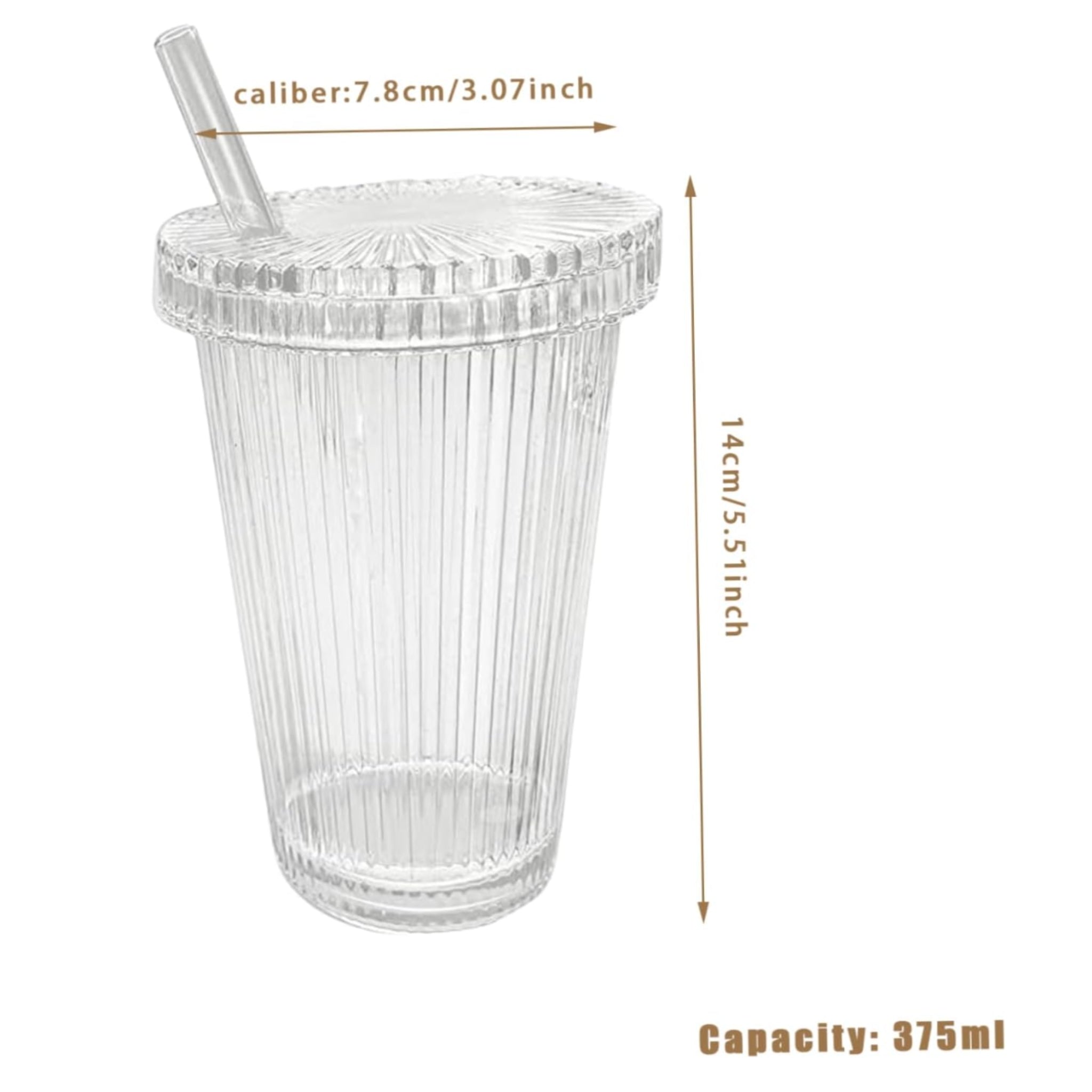 Mug en verre avec paille et couvercle, capacité 375ml