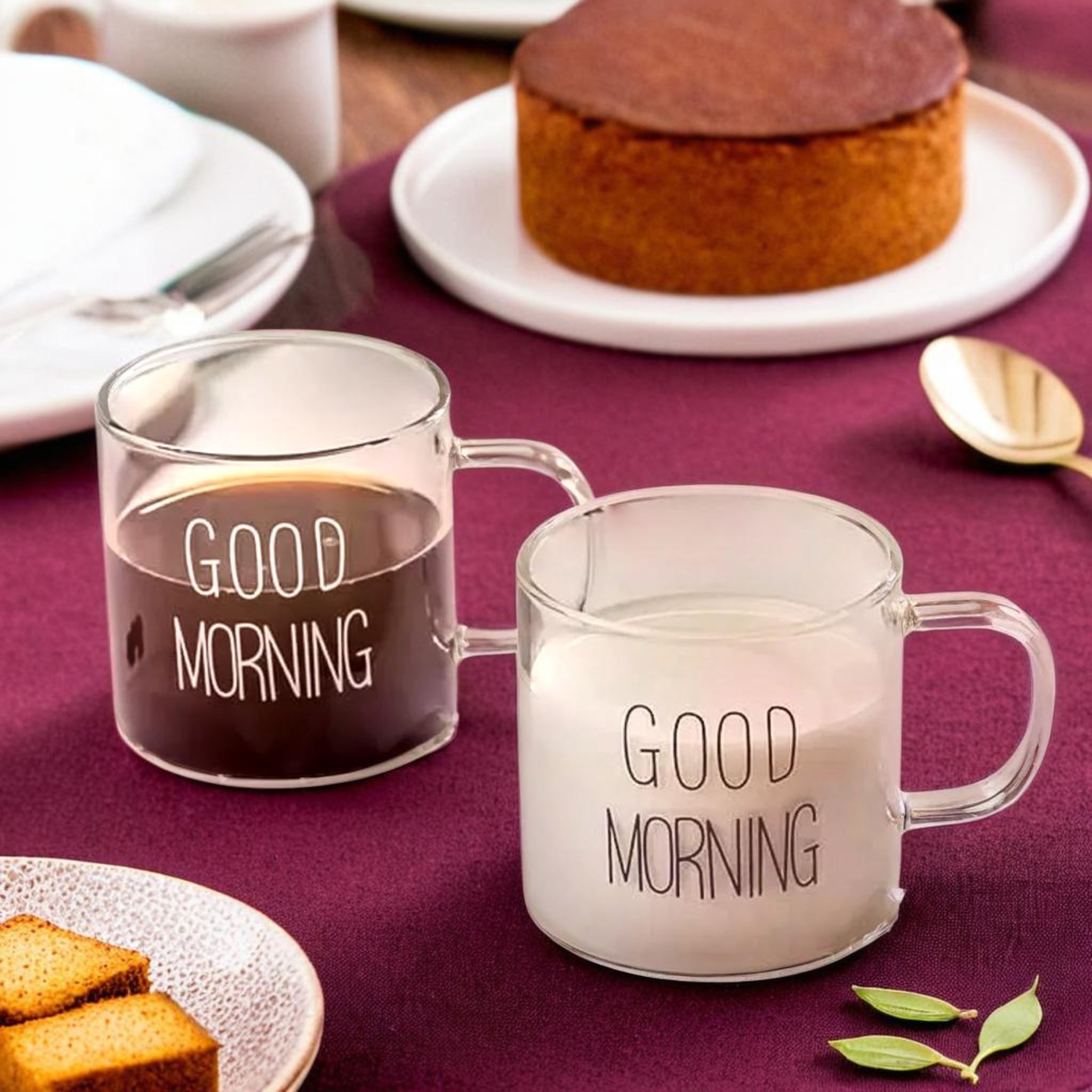 Mug en verre, idéal pour café ou thé Good Morning