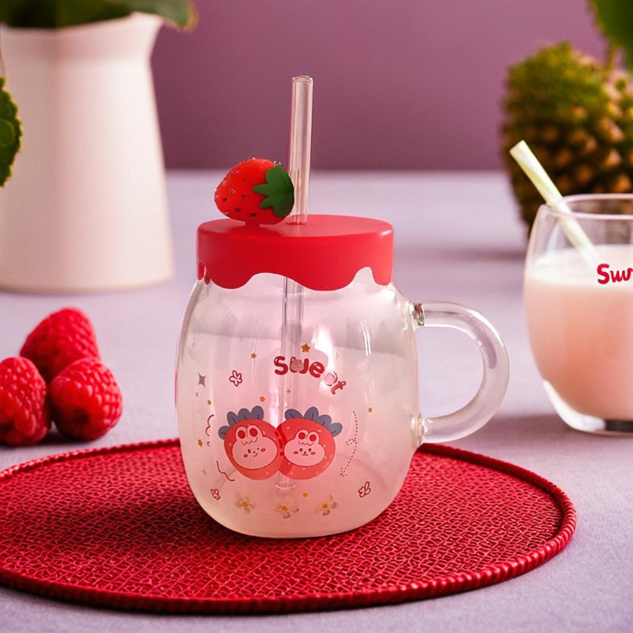 Mug polyvalent en verre pour café, jus et mojitos avec couvercle