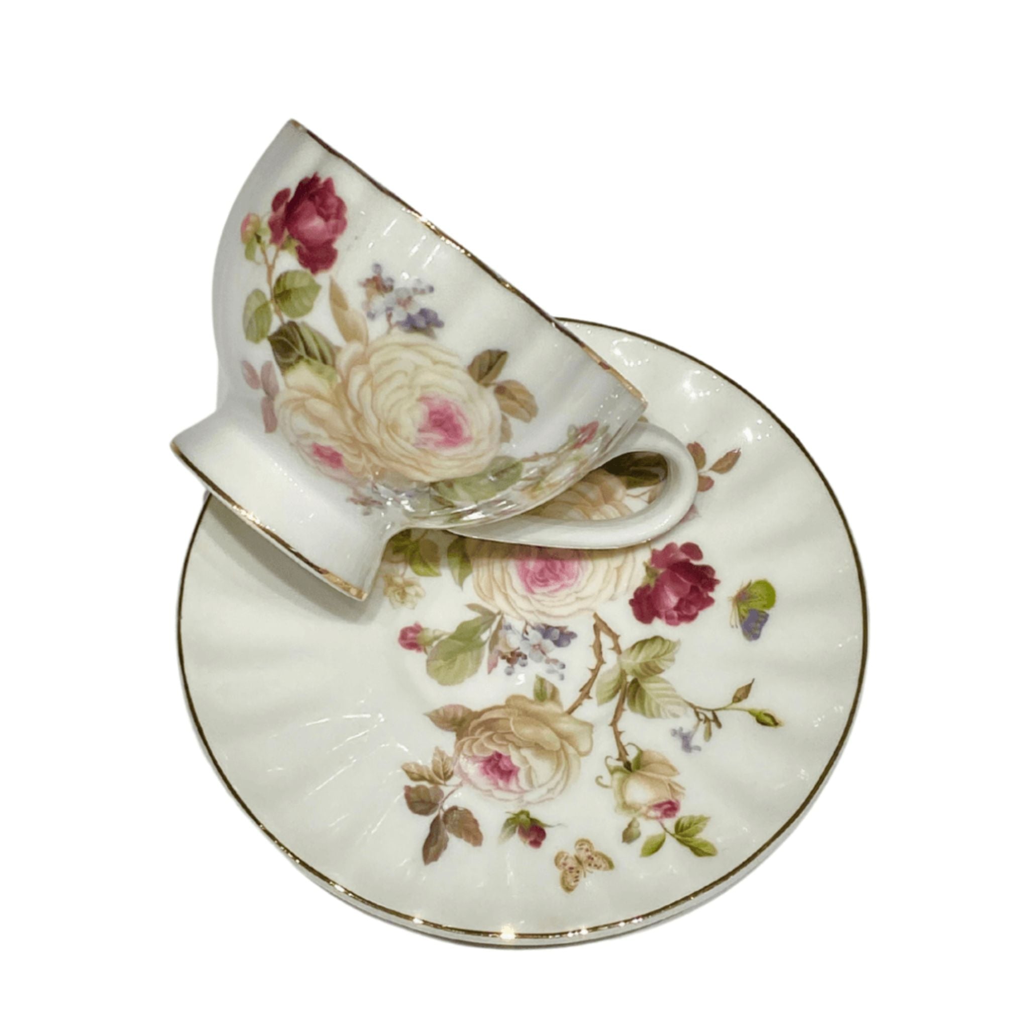 Service à Café Noir Élégant avec Motifs Floraux - Fiolla Home