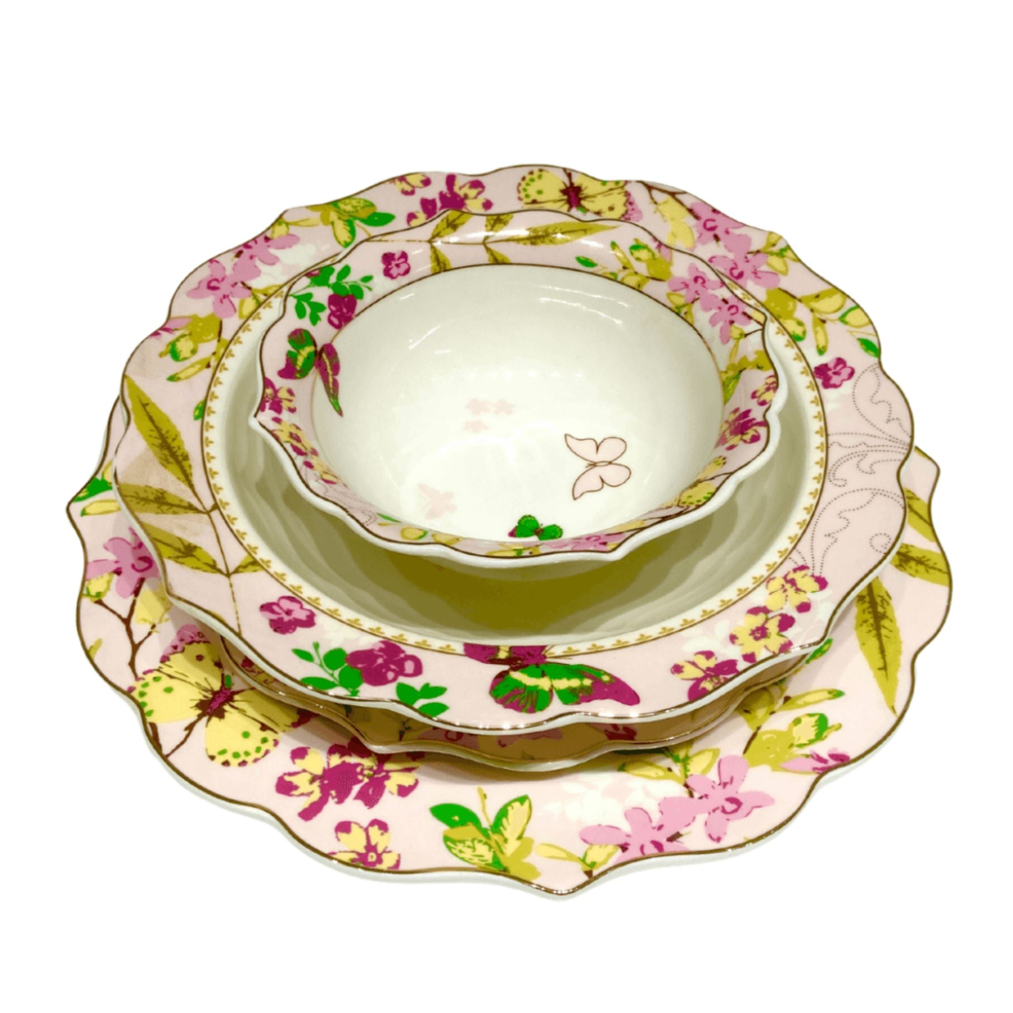 Service à Table 24 Pièces en Porcelaine - Élégance Florale | Fiolla Home - Fiolla Home