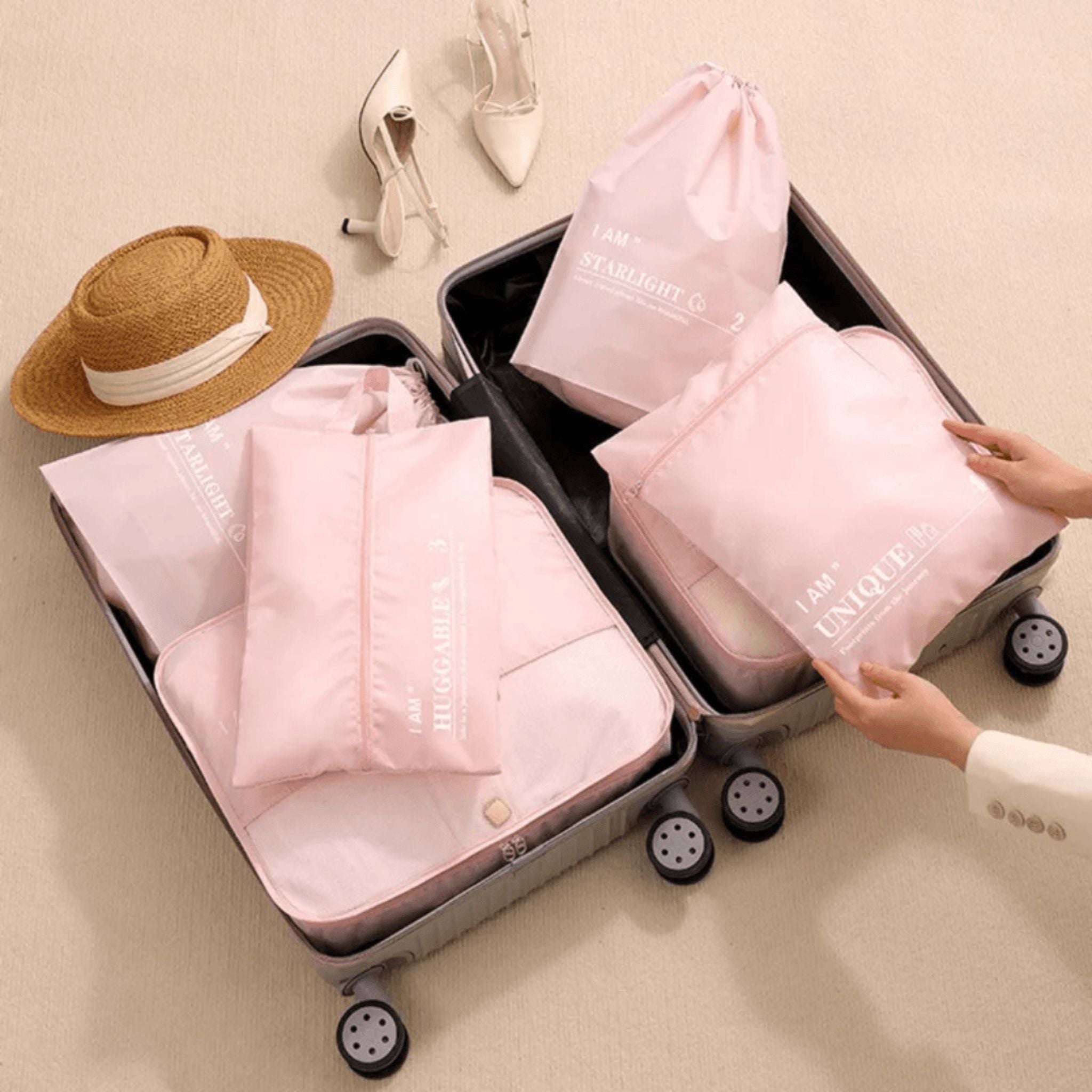 Set de 6 Pièces Organisateurs de Valise Rose