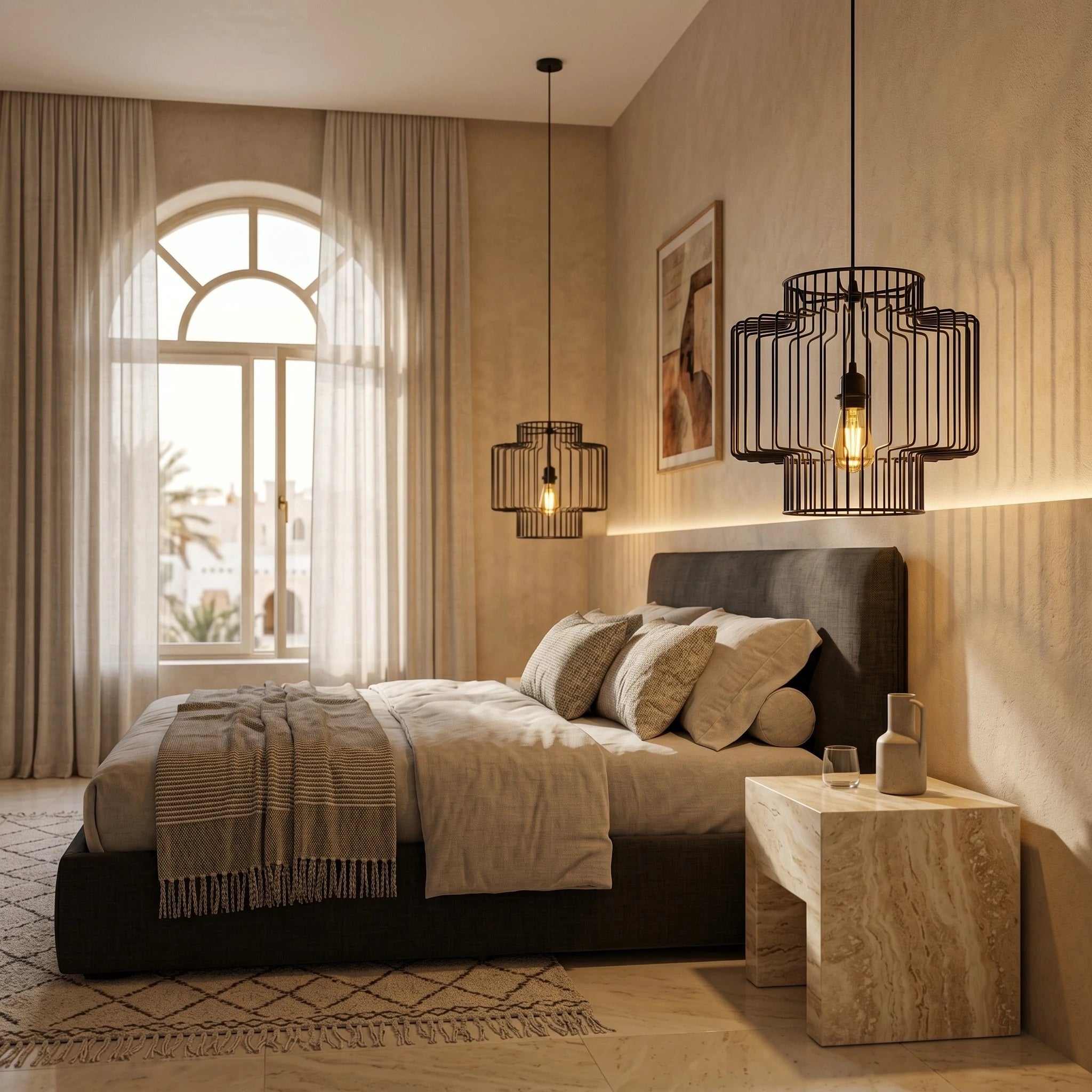 Lustre cage noire filament vintage ambiance moderne Tunisie