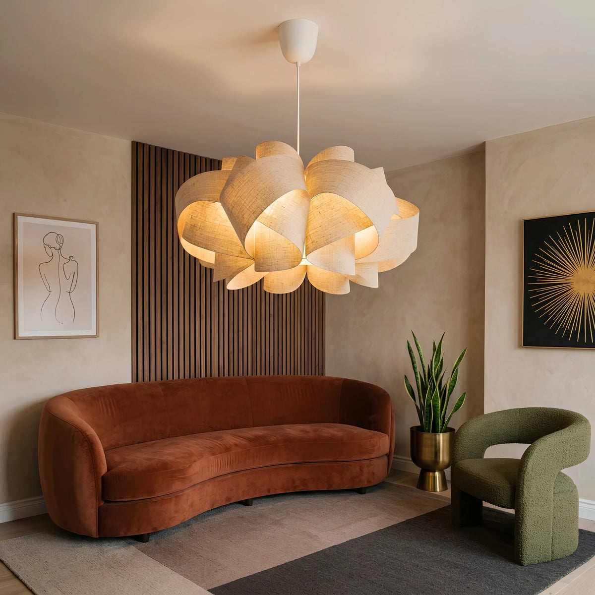 Suspension fleur en lin – coin lecture