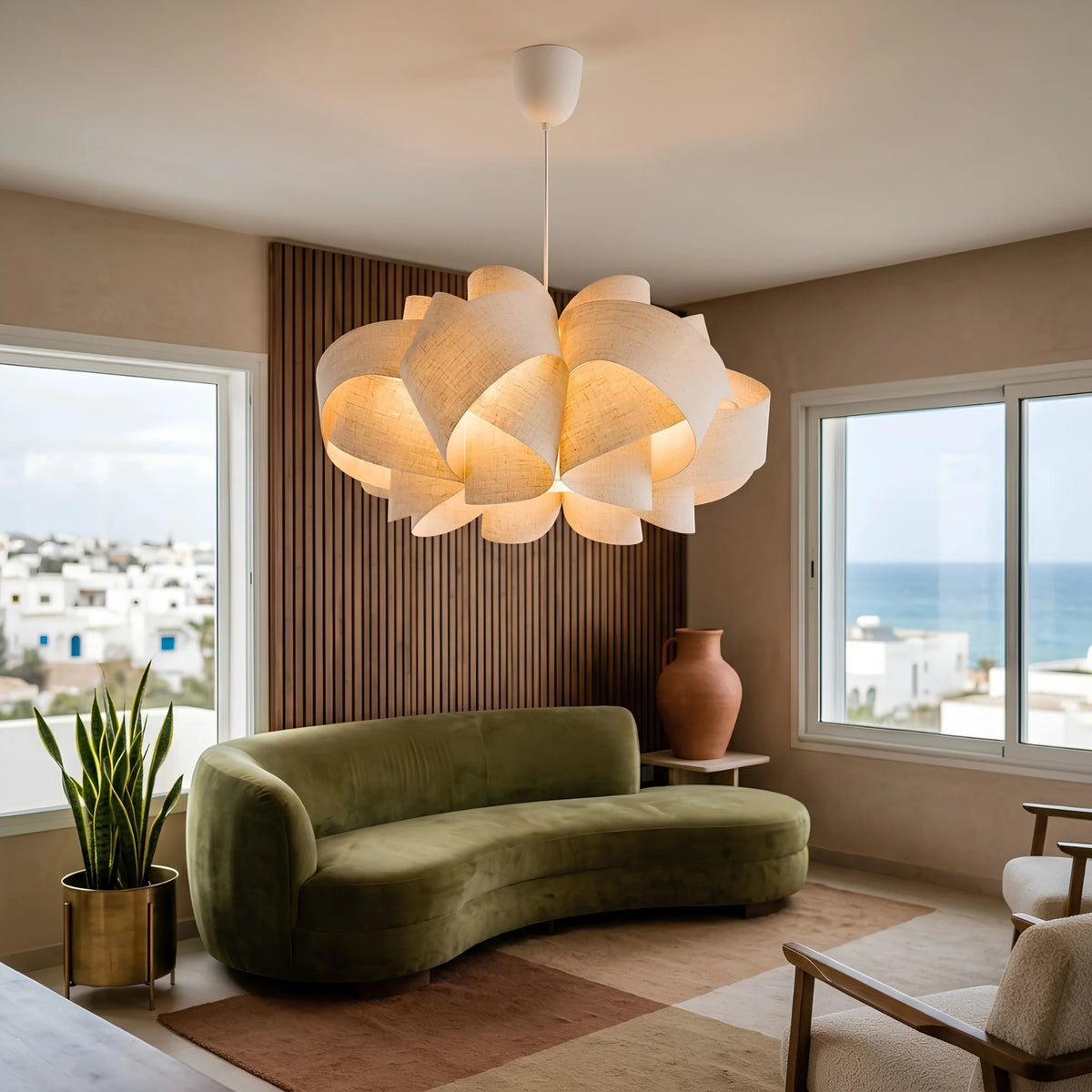 Suspension en lin – salon vue mer