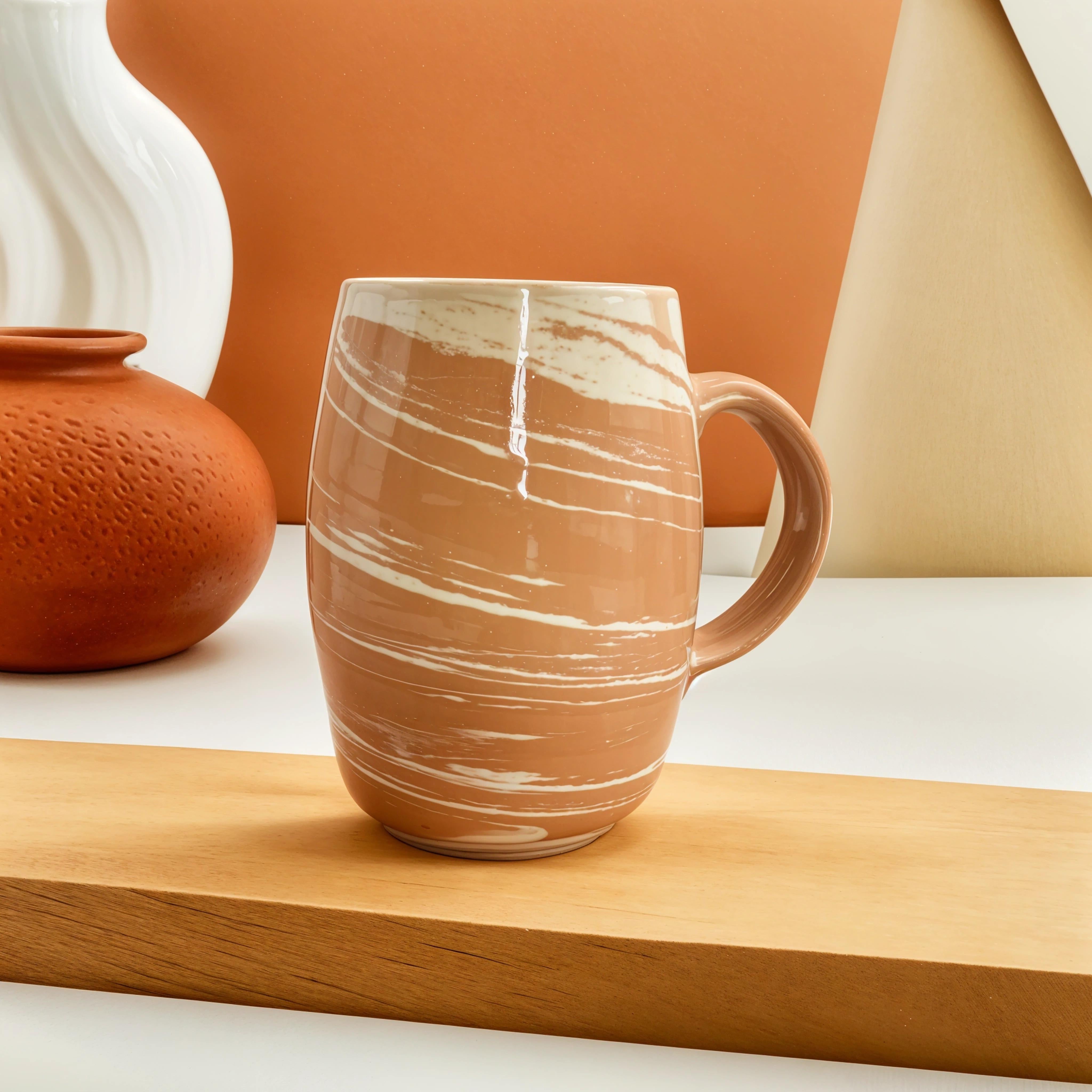 Tasse ceramique elegante terracotta et blanc